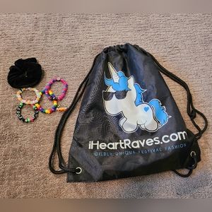 iheartraves Drawstring backpack & Kandi  set w/ zipper scrunchie